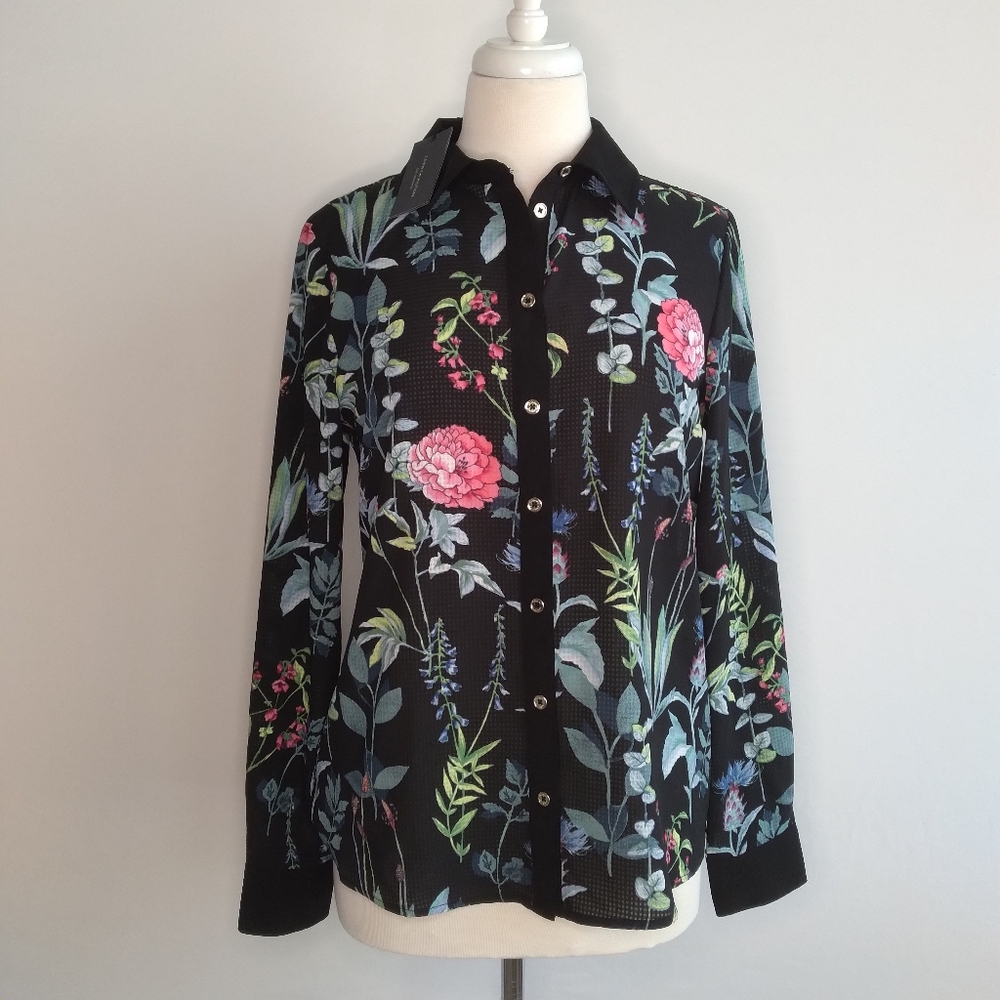 Black Floral Button Down Shirt Size S